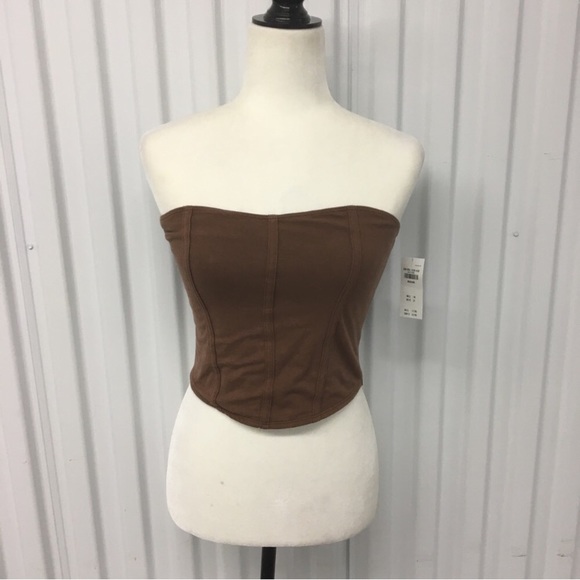Hollister Brown Corset Bandeau Crop Top Size: Medium NWT - Picture 2 of 6